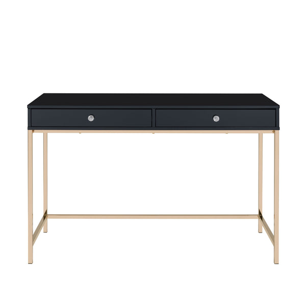 Homeroots 47" Black And Gold Writing Desk With Two Drawers   491490