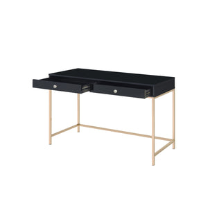 Homeroots 47" Black And Gold Writing Desk With Two Drawers   491490