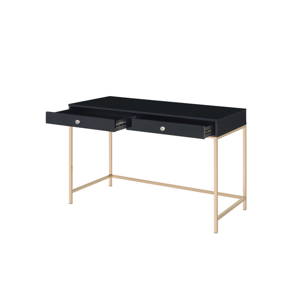 Homeroots 47" Black And Gold Writing Desk With Two Drawers   491490