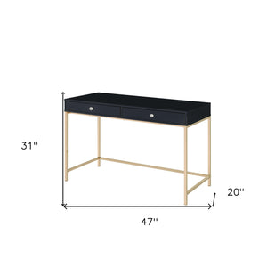 Homeroots 47" Black And Gold Writing Desk With Two Drawers   491490