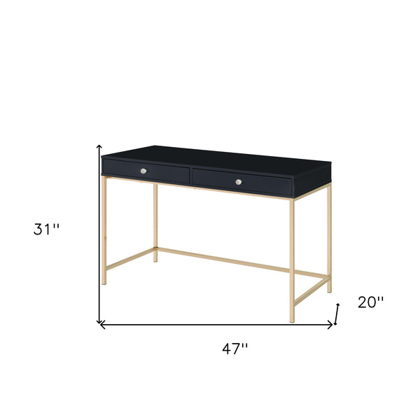 Homeroots 47" Black And Gold Writing Desk With Two Drawers   491490