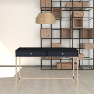 Homeroots 47" Black And Gold Writing Desk With Two Drawers   491490