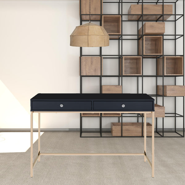 Homeroots 47" Black And Gold Writing Desk With Two Drawers   491490