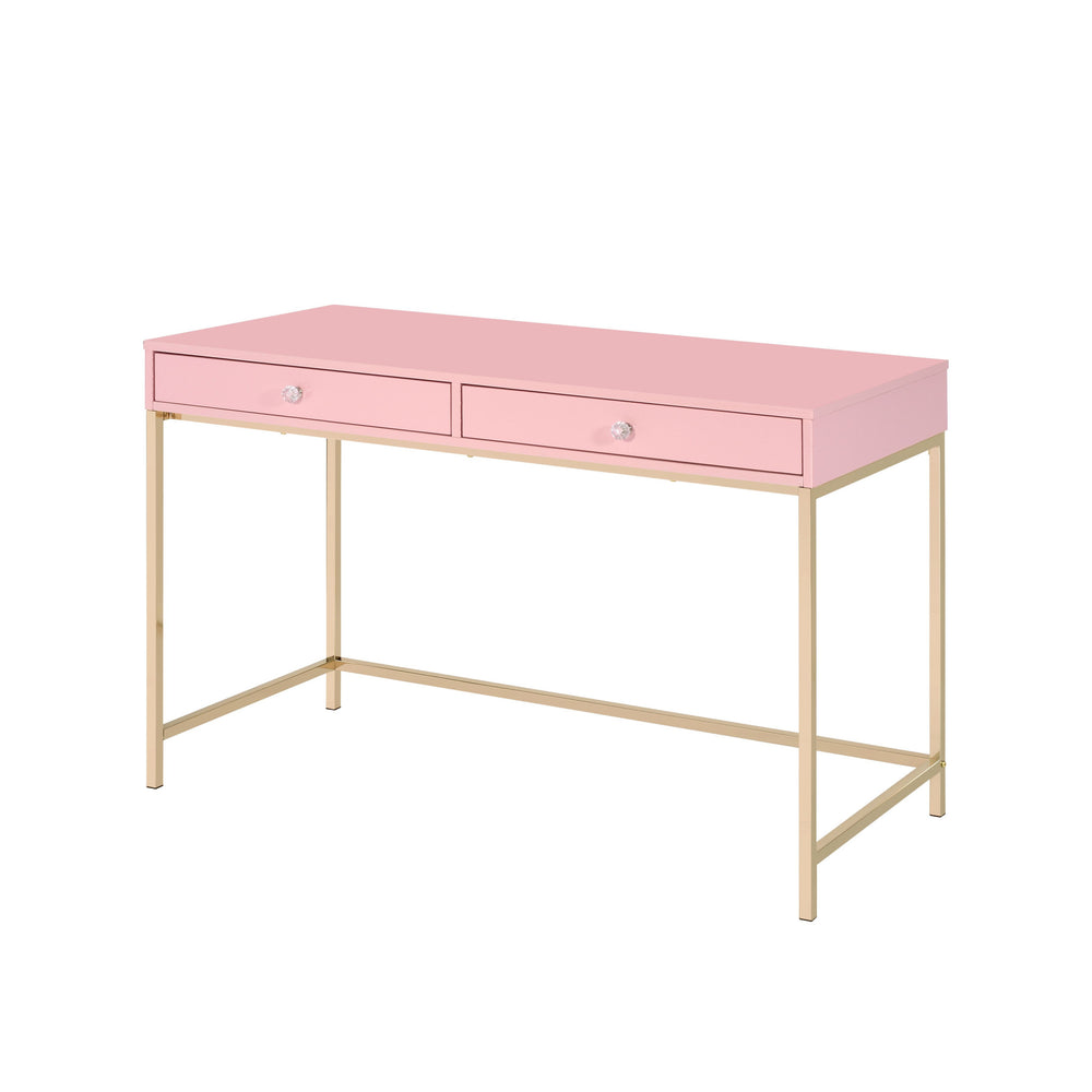 Homeroots 47" Pink And Gold Writing Desk With Two Drawers   491491