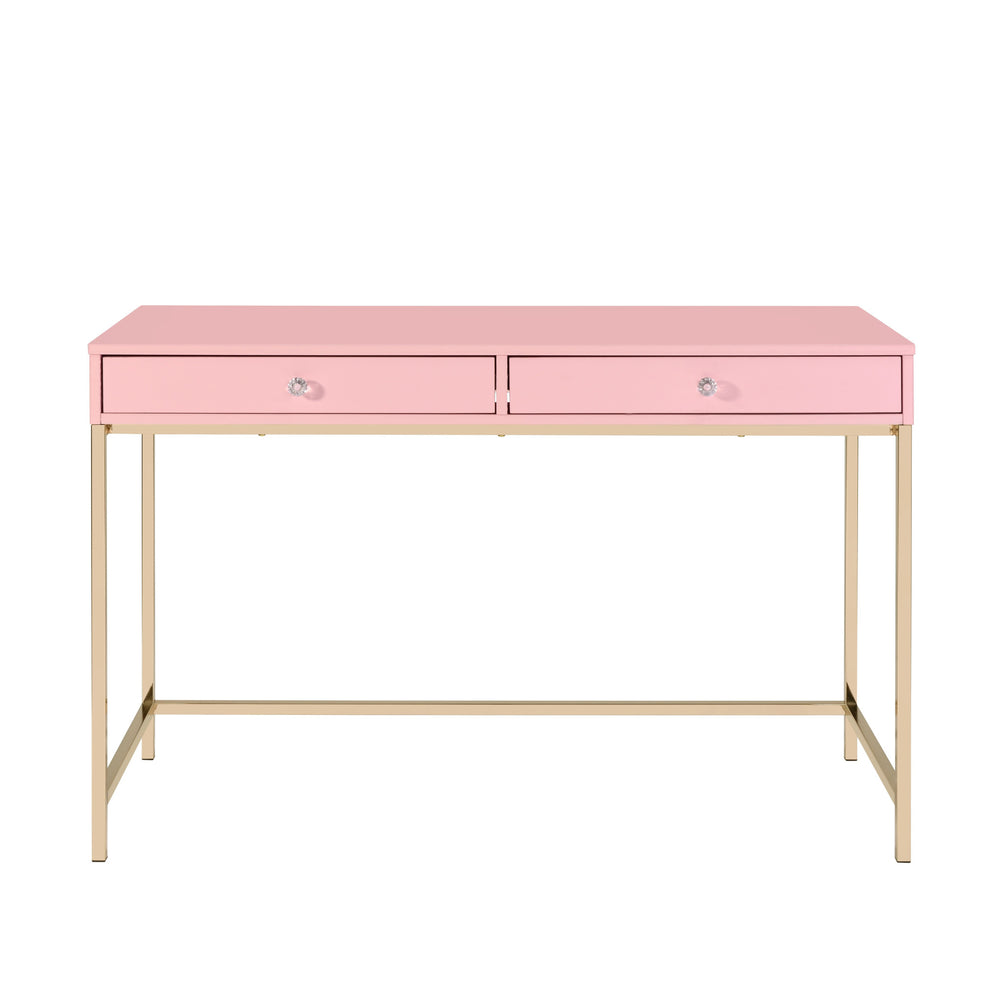 Homeroots 47" Pink And Gold Writing Desk With Two Drawers   491491
