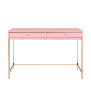 Homeroots 47" Pink And Gold Writing Desk With Two Drawers   491491