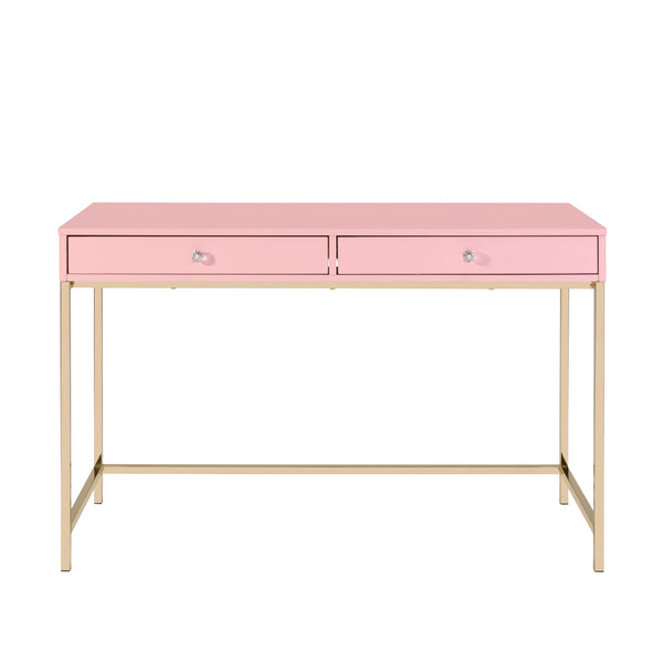 Homeroots 47" Pink And Gold Writing Desk With Two Drawers   491491
