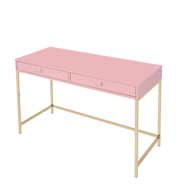 Homeroots 47" Pink And Gold Writing Desk With Two Drawers   491491
