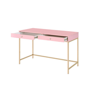 Homeroots 47" Pink And Gold Writing Desk With Two Drawers   491491