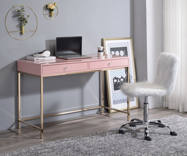 Homeroots 47" Pink And Gold Writing Desk With Two Drawers   491491