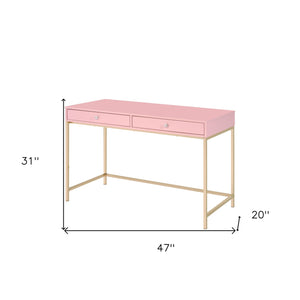 Homeroots 47" Pink And Gold Writing Desk With Two Drawers   491491