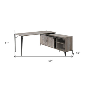 Homeroots 65" Gray And Black L Shape Writing Desk   491497