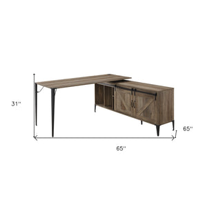 Homeroots 65" Brown And Black L Shape Writing Desk   491498