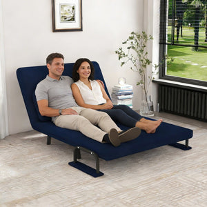 English Elm 46" Wide Corduroy Sleeper Sofa Bed Convertible Folding Chair for Two with Adjustable Backrest Blue W2700P431035