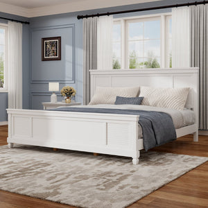 English Elm King Solid Wood Platform Bed White Farmhouse Headboard Low Profile Sturdy Frame N758K649900K