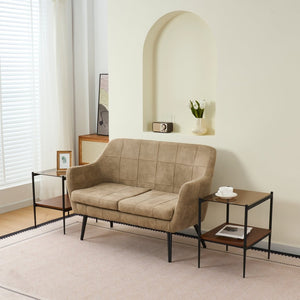 English Elm Set Of 2 Modern Rectangle End Tables With Tempered Glass Top & Mdf Shelf For Stylish Living Rooms W241P184253-GIGA