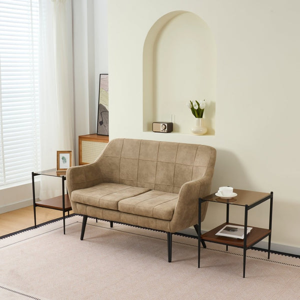 English Elm Set Of 2 Modern Rectangle End Tables With Tempered Glass Top & Mdf Shelf For Stylish Living Rooms W241P184253-GIGA