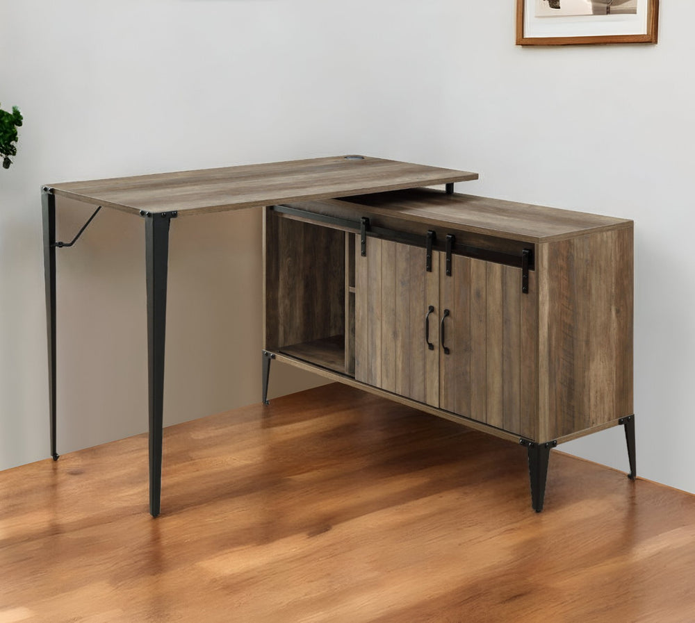 Homeroots 48" Brown And Black L Shape Writing Desk   491500