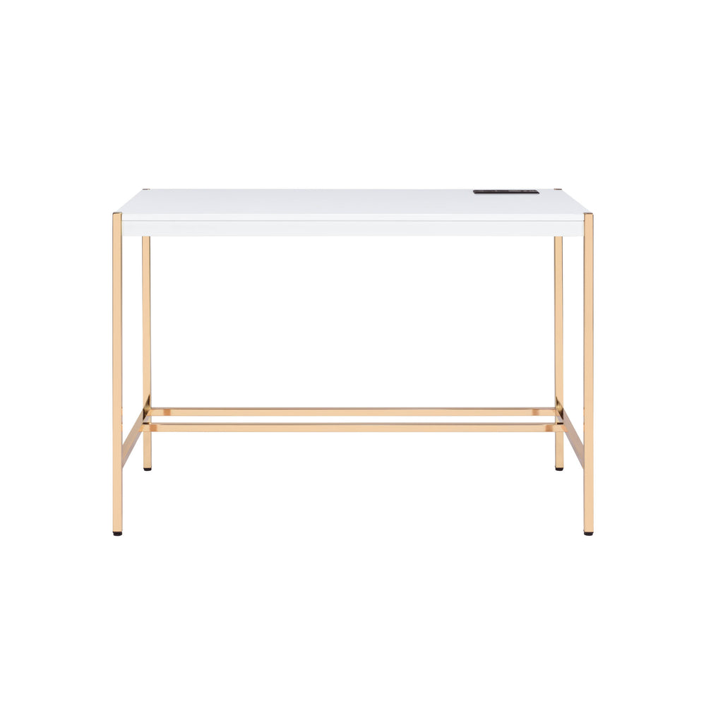 Homeroots 42" White And Gold Writing Desk   491504