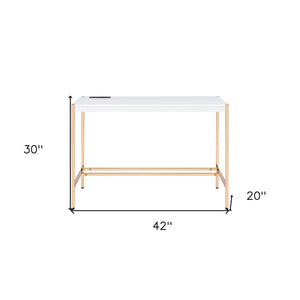 Homeroots 42" White And Gold Writing Desk   491504