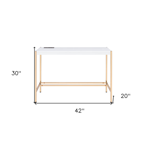 Homeroots 42" White And Gold Writing Desk   491504