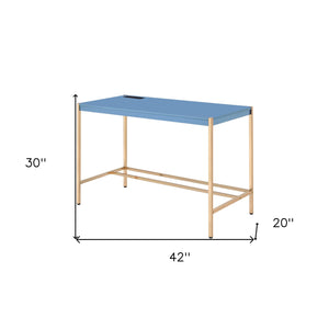 Homeroots 42" Navy Blue And Gold Writing Desk   491506