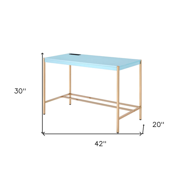 Homeroots 42" Baby Blue And Gold Writing Desk   491507