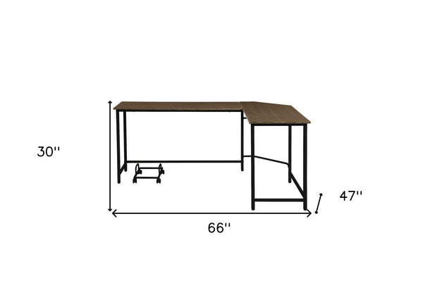 Homeroots 66" Brown And Black L Shape Computer Desk   491512