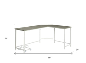Homeroots 66" Gray And White L Shape Computer Desk   491513