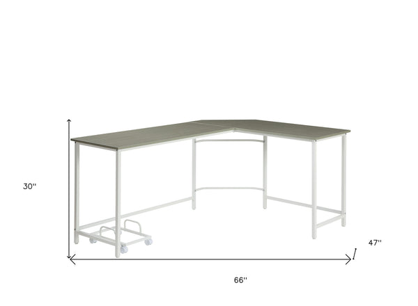 Homeroots 66" Gray And White L Shape Computer Desk   491513