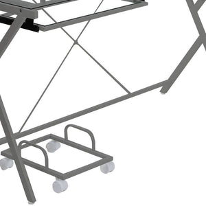 Homeroots 62" Clear And Gray Glass L Shape Computer Desk   491517