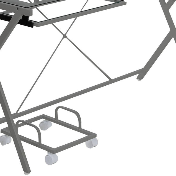 Homeroots 62" Clear And Gray Glass L Shape Computer Desk   491517