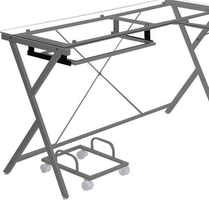 Homeroots 62" Clear And Gray Glass L Shape Computer Desk   491517