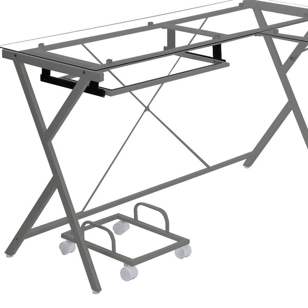 Homeroots 62" Clear And Gray Glass L Shape Computer Desk   491517