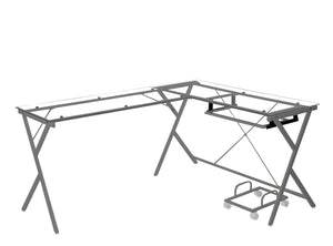 Homeroots 62" Clear And Gray Glass L Shape Computer Desk   491517