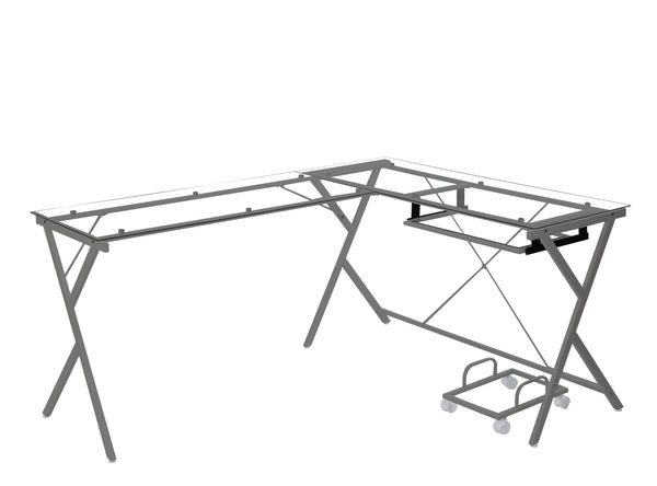 Homeroots 62" Clear And Gray Glass L Shape Computer Desk   491517