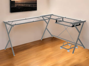 Homeroots 62" Clear And Gray Glass L Shape Computer Desk   491517