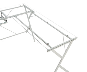 Homeroots 62" Clear And White Glass L Shape Computer Desk   491518