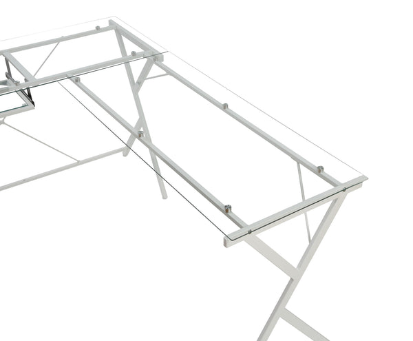 Homeroots 62" Clear And White Glass L Shape Computer Desk   491518
