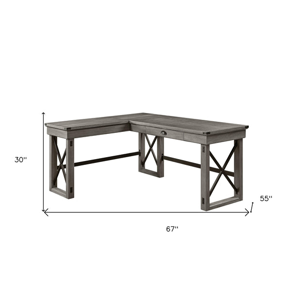Homeroots 67" Gray L Shape Writing Desk   491524