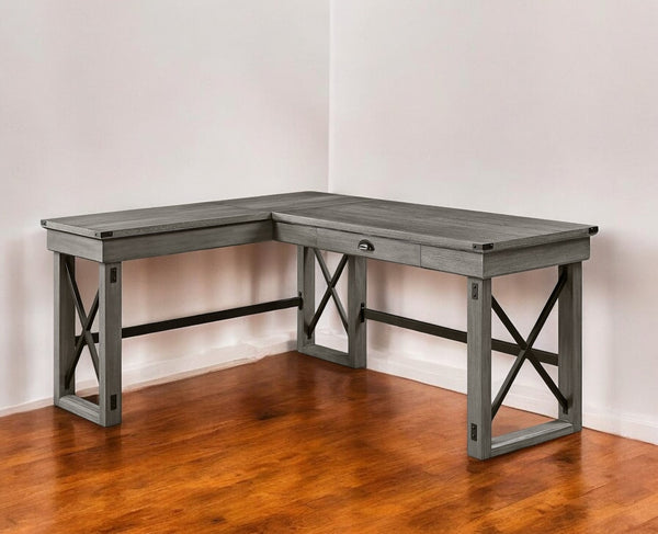 Homeroots 67" Gray L Shape Writing Desk   491524