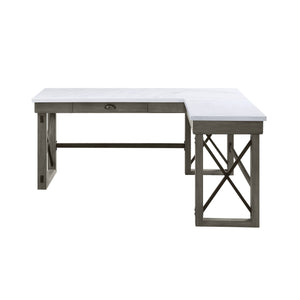 Homeroots 67" White And Gray Marble L Shape Writing Desk   491526