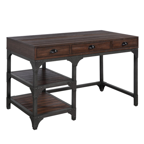 Homeroots 47" Espresso And Gray Writing Desk With Three Drawers   491528