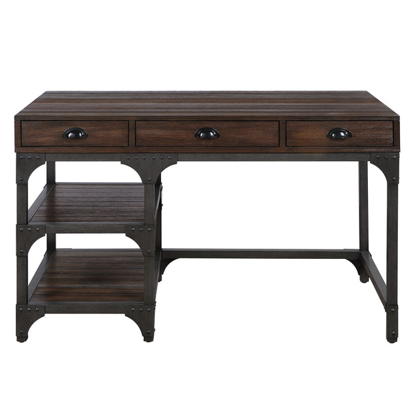 Homeroots 47" Espresso And Gray Writing Desk With Three Drawers   491528