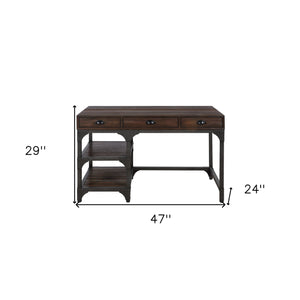 Homeroots 47" Espresso And Gray Writing Desk With Three Drawers   491528