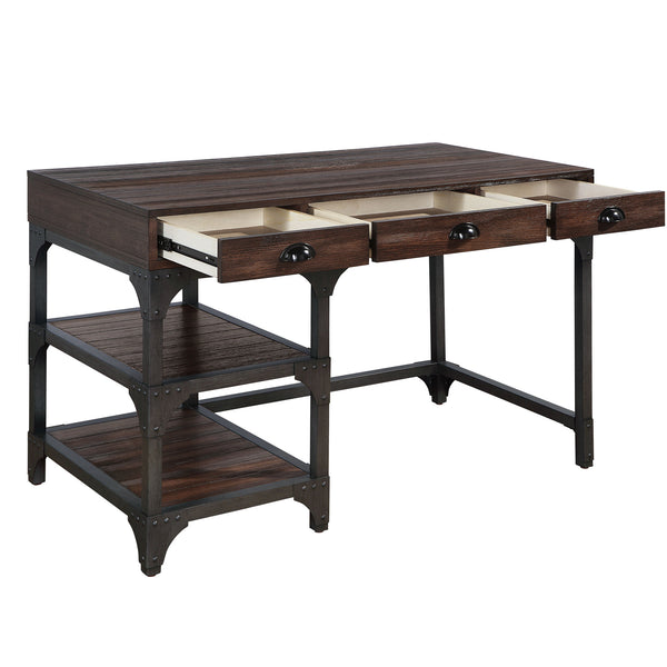 Homeroots 47" Espresso And Gray Writing Desk With Three Drawers   491528