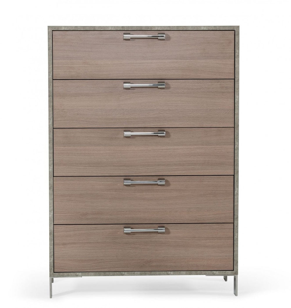 Homeroots 35" Brown Oak And Grey Solid And Manufactured Wood Five Drawer Chest  Solid And Manufactured Wood 491542