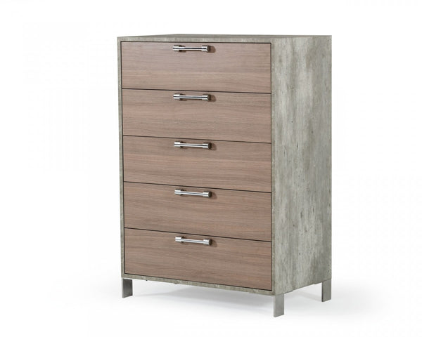 Homeroots 35" Brown Oak And Grey Solid And Manufactured Wood Five Drawer Chest  Solid And Manufactured Wood 491542