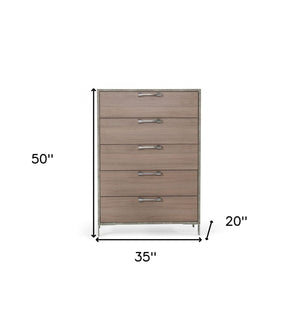 Homeroots 35" Brown Oak And Grey Solid And Manufactured Wood Five Drawer Chest  Solid And Manufactured Wood 491542