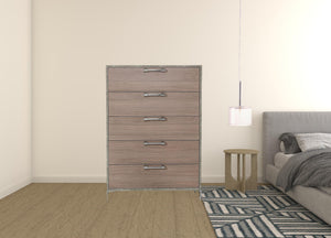 Homeroots 35" Brown Oak And Grey Solid And Manufactured Wood Five Drawer Chest  Solid And Manufactured Wood 491542